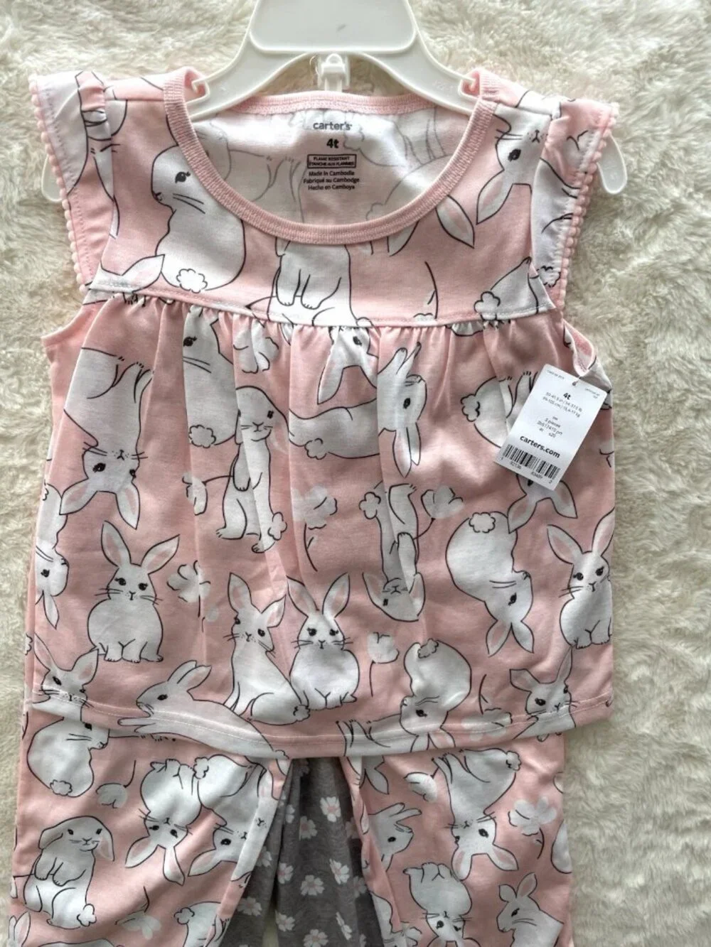 SALE! NEW Carter’s Girls 3-Pc Pajama Set Size 4T Rabbits Top, Shorts, Pants